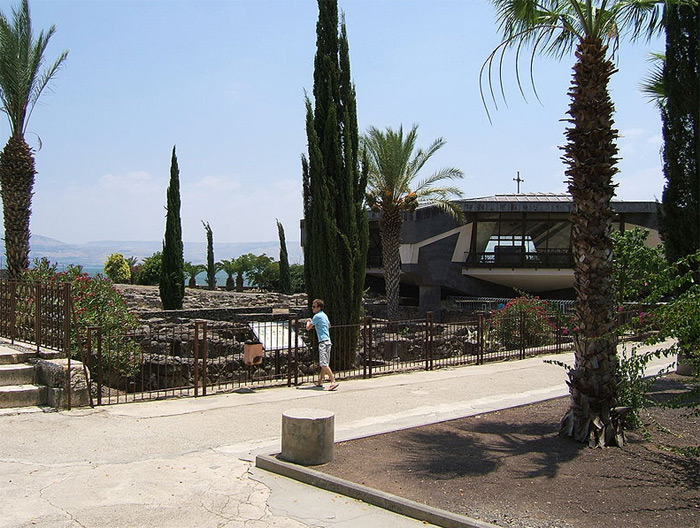 Ruins of ancient Capernaum on north side of the Sea of Galilee. A Franciscan church is built upon the traditional site of Apostle Peter's house.