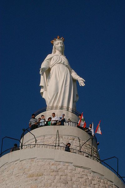 Statue of Our Lady of Lebanon or Notre Dame du Liban.