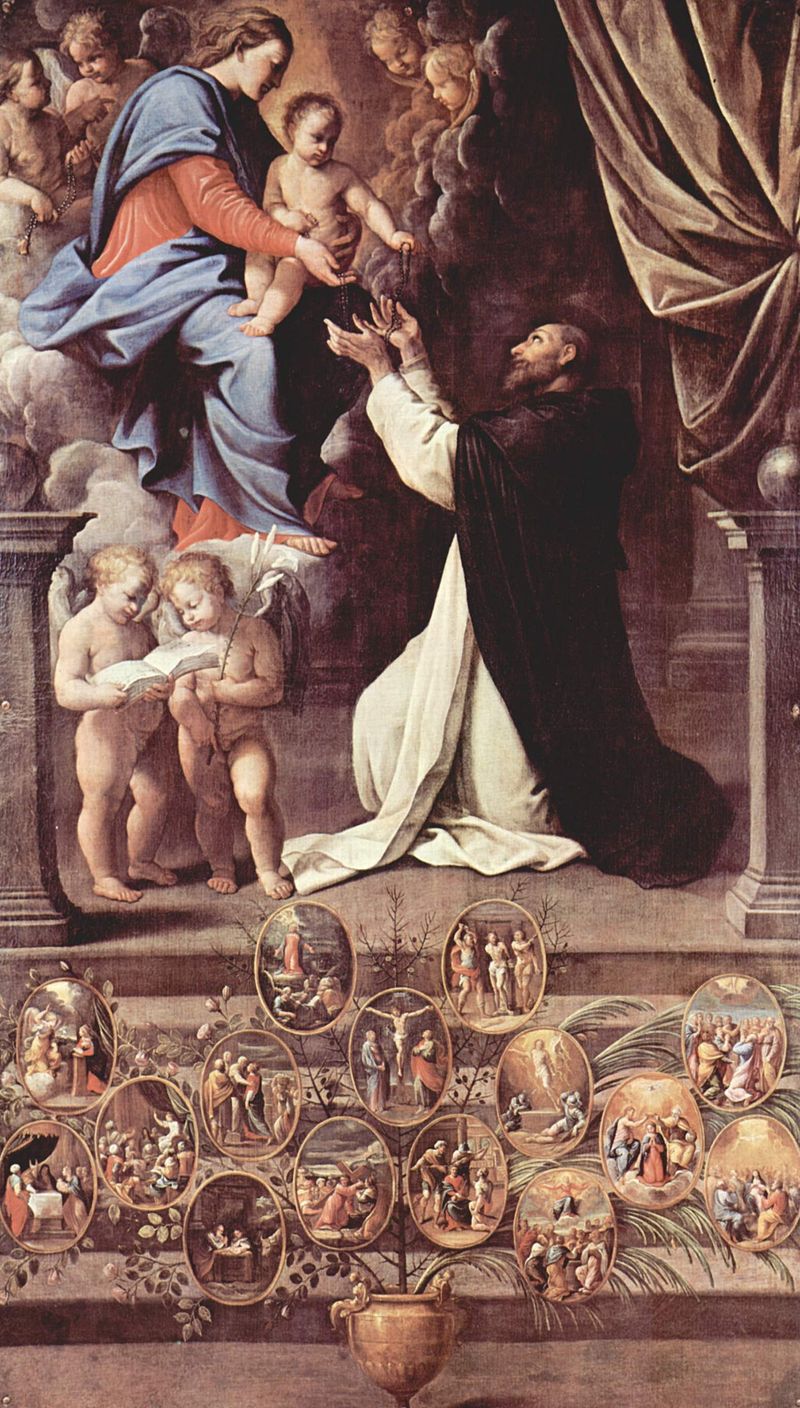 Дева Мария передаёт розарий святому Доминику